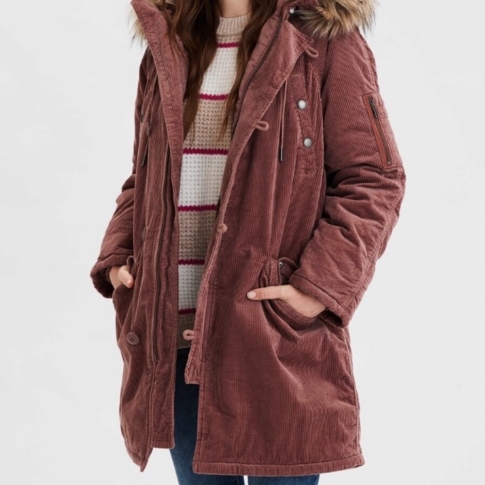 American Eagle Blush Corduroy Parka Size XS